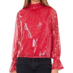 1. State Red Sequin Blouse Size Medium NWT